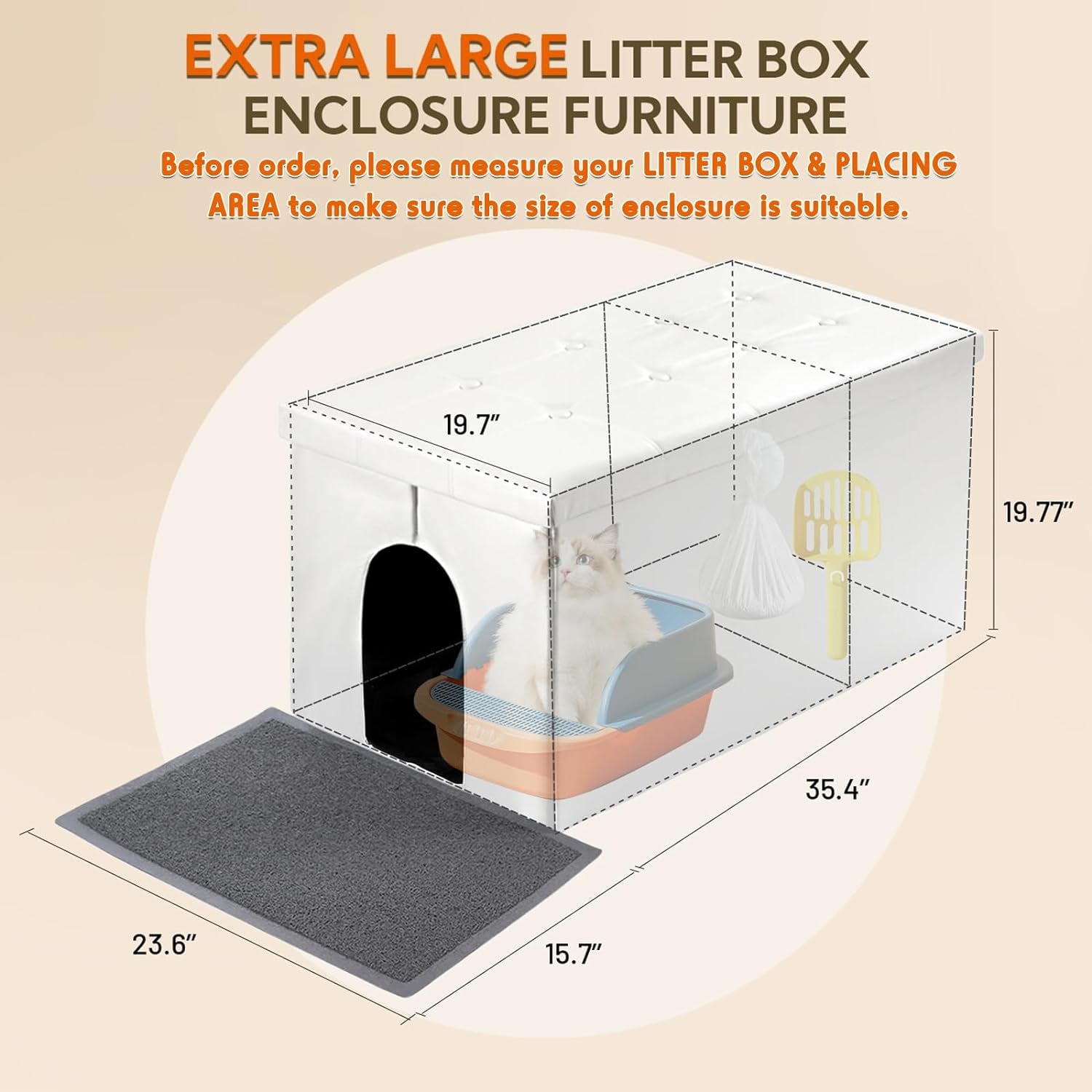 Cat Litter Box Enclosure Furniture Hidden, Cat Washroom Bench Storage Cabinet | Extra Large 36'' X 20'' X 20''| Dog Proof | Waterproof Inside/Easy Clean | Easy Assembly | Odor Control