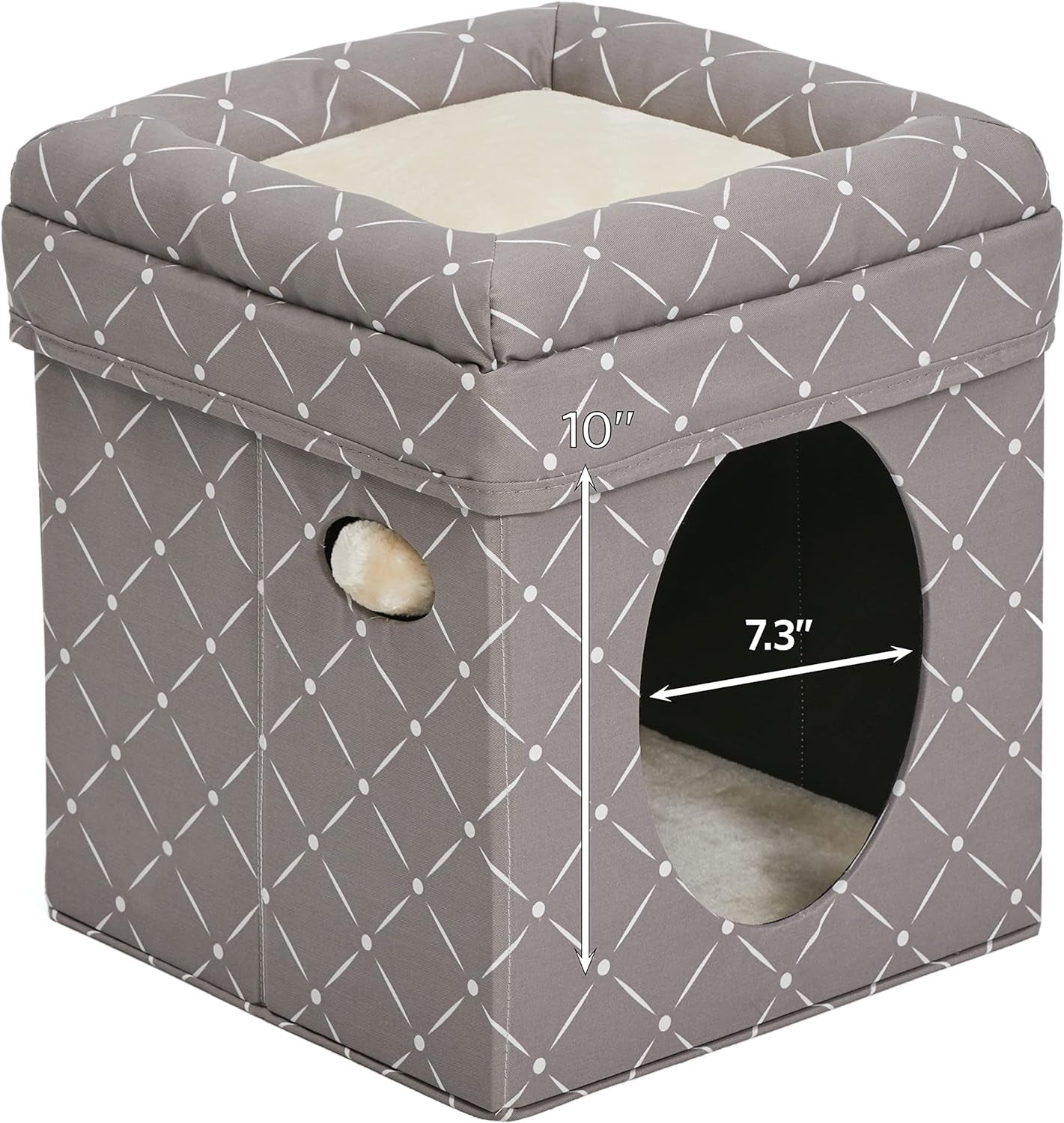 Cat Cube - Cat House / Cat Condo in Fashionable Mushroom Diamond Print, 15.5L X 15.5W X 16.5H Inches