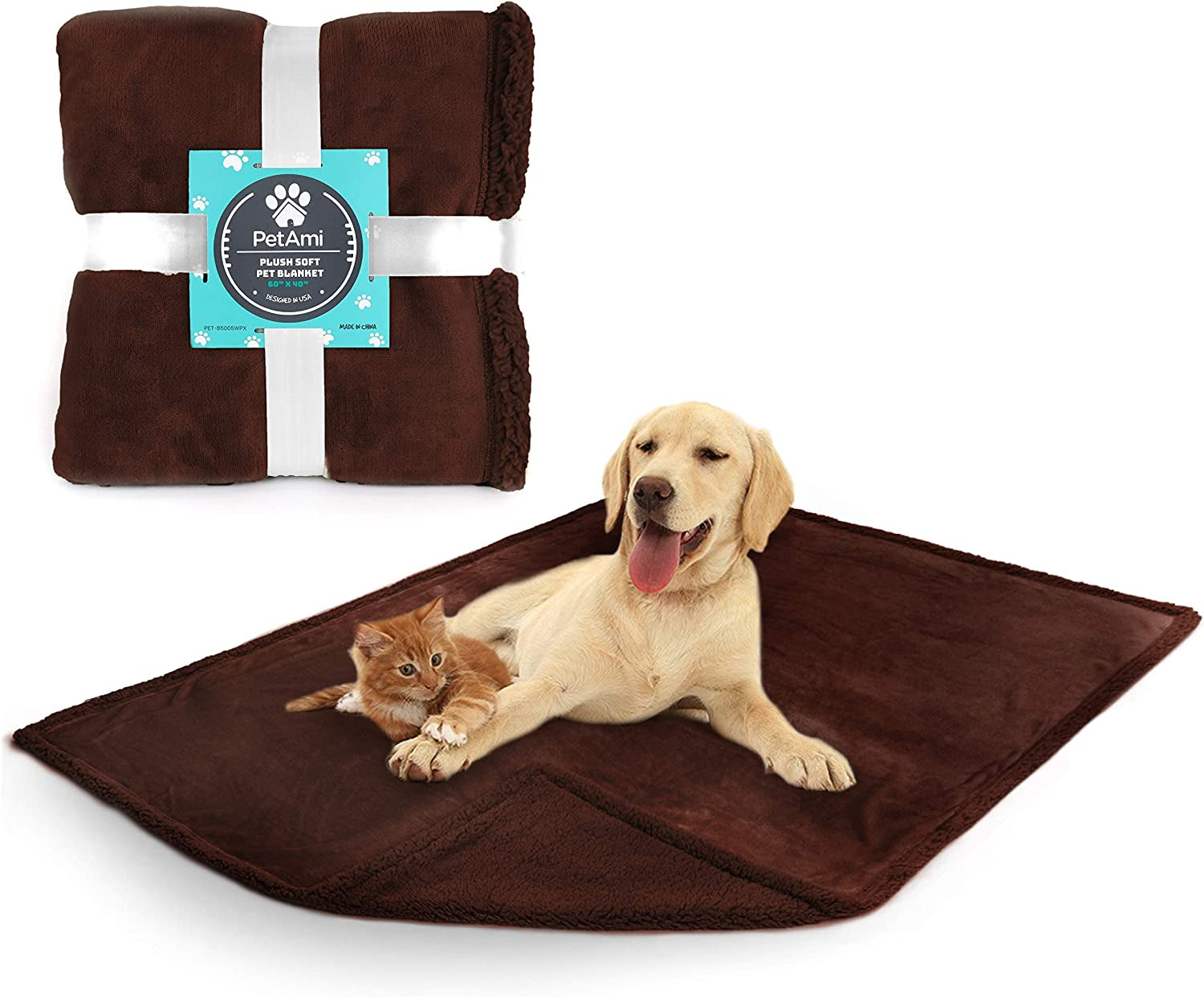 WATERPROOF Dog Blanket for Medium Large Dog, Pet Puppy Blanket Couch Cover Protection, Sherpa Fleece Cat Blanket, Sofa Bed Furniture Protector Reversible Soft Plush Washable, 60X40 Brown Brown