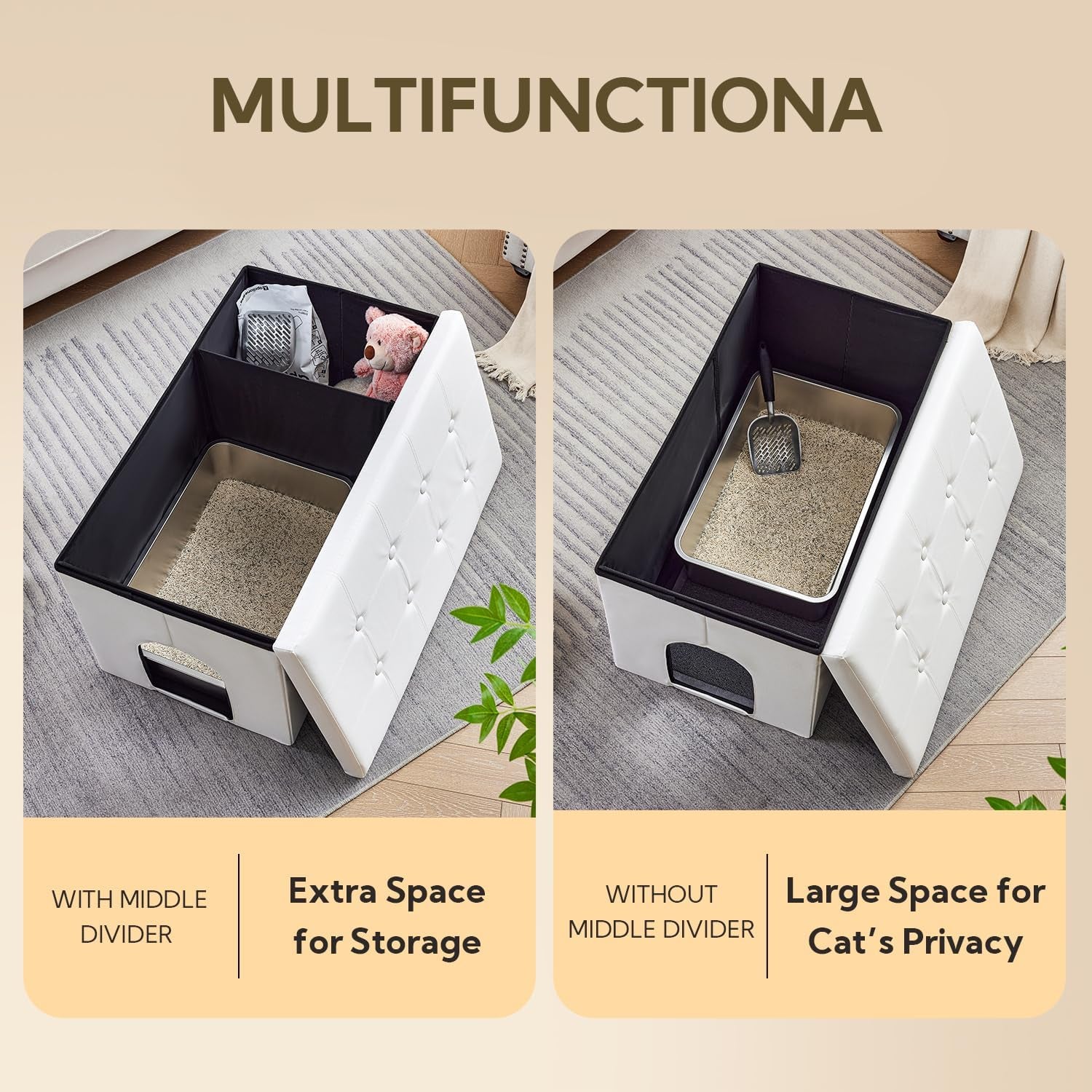 Cat Litter Box Enclosure Furniture Hidden, Cat Washroom Bench Storage Cabinet | Extra Large 36'' X 20'' X 20''| Dog Proof | Waterproof Inside/Easy Clean | Easy Assembly | Odor Control