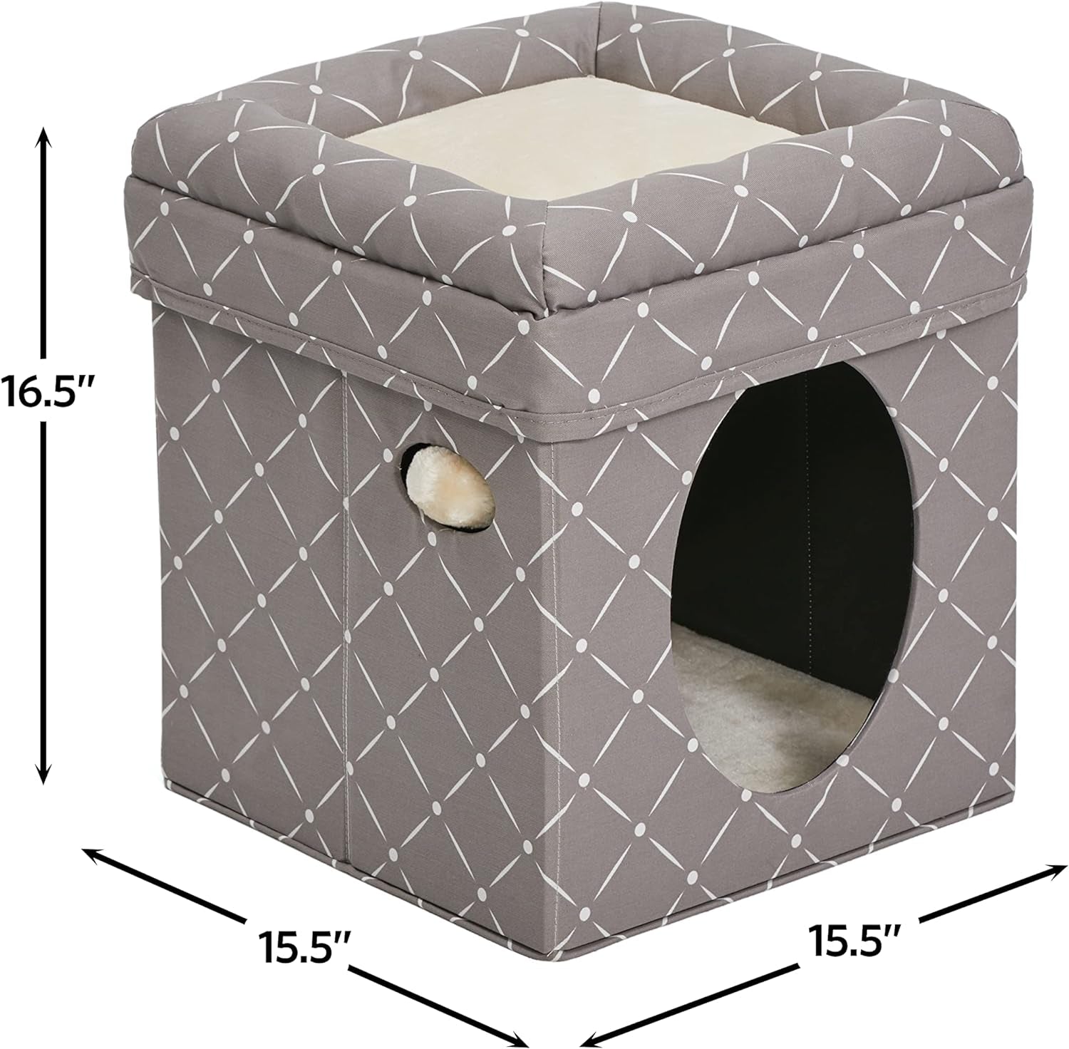 Cat Cube - Cat House / Cat Condo in Fashionable Mushroom Diamond Print, 15.5L X 15.5W X 16.5H Inches