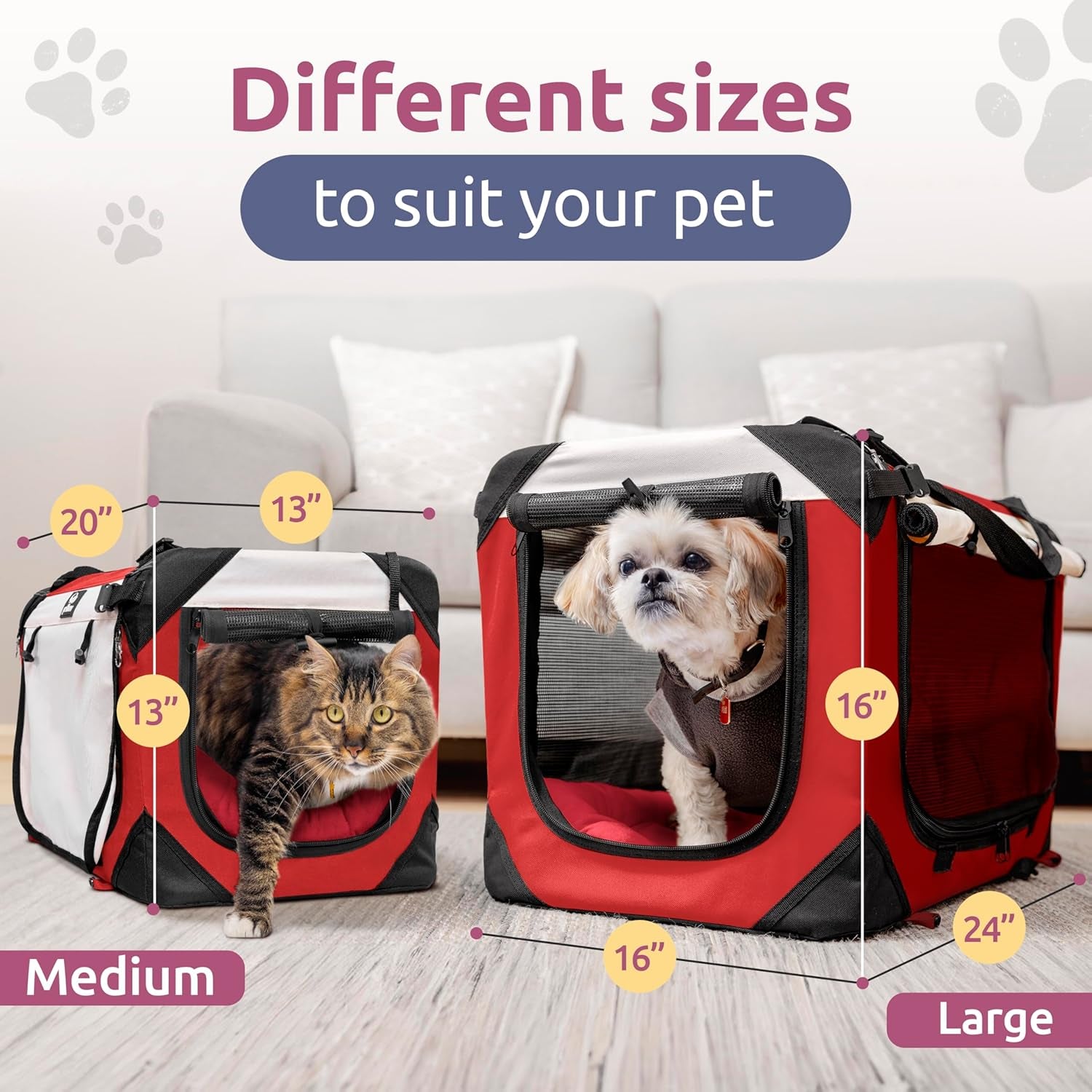 Large Cat Carrier & Dog Carrier for 2 Cats or Medium Dog. Soft Sided Pet Carrier for Travel. Collapsible, Portable Cat Bag with Soft Bed, Top & Side Loading, Locking Zippers, Puppy Crate & Cat Kennel